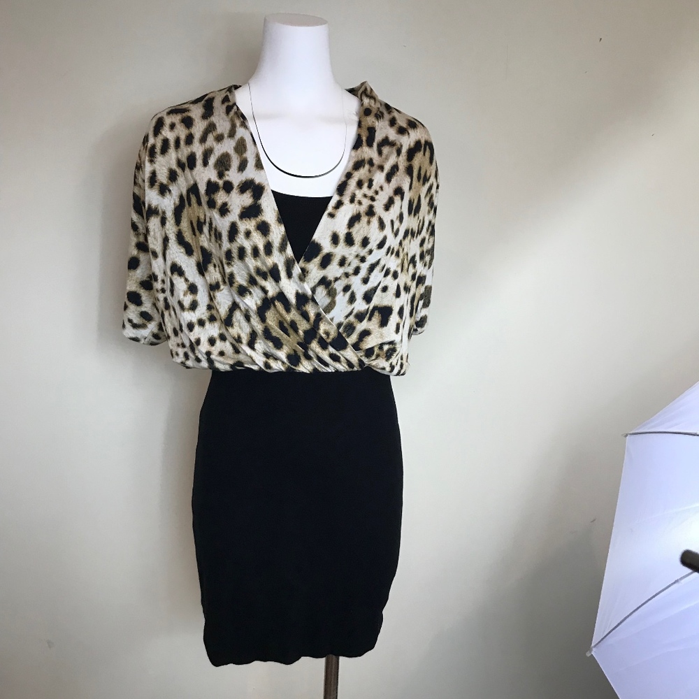 Karen Kane jersey multi blouson wear to work dress